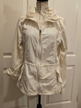 Eddie Bauer Cream Utility Jacket with Ruffled Collar Small